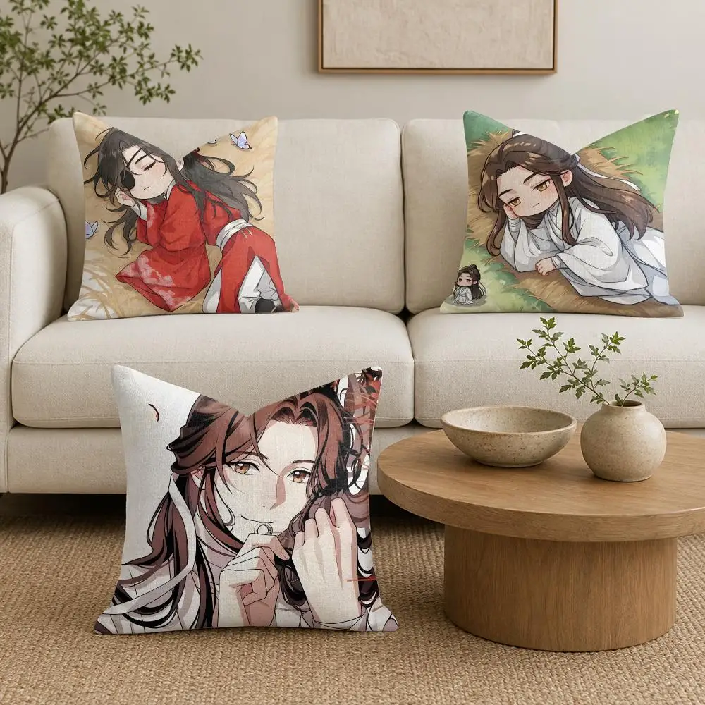 Heaven O-Officials Blessing Cushion Cover Natural Linen Organic Fabric Double-Sided Printing Sofa Home Decor Gift Pillow Cover