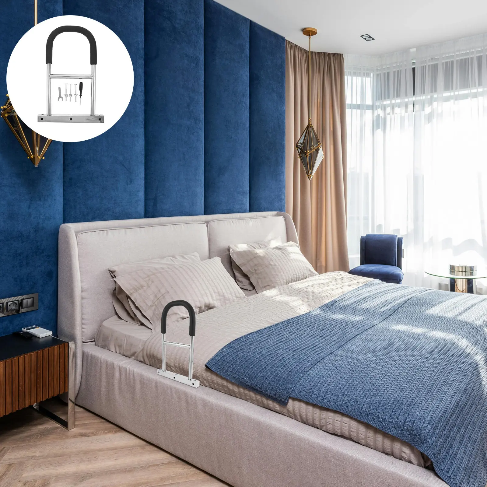 Bed Rail for Elderly Adults Safety Bedside Assistance Rail Stable Non-Slip Grip Home Care Bed Support Handle for Seniors and