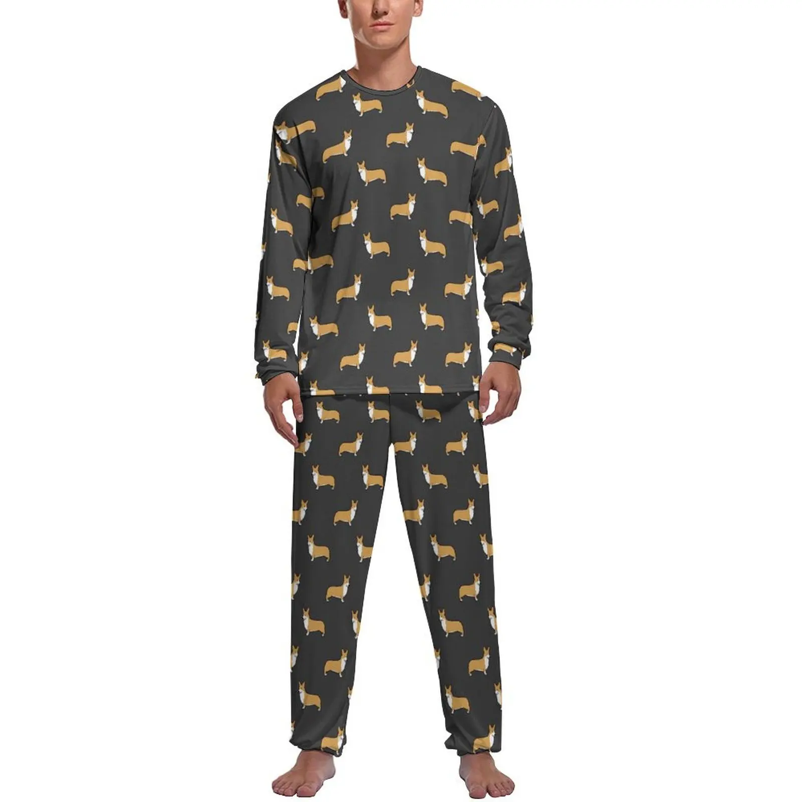 Fun Dog Print Pajamas Spring 2 Piece Animal Warm Pajamas Set Male Long Sleeve Casual Custom Home Suit