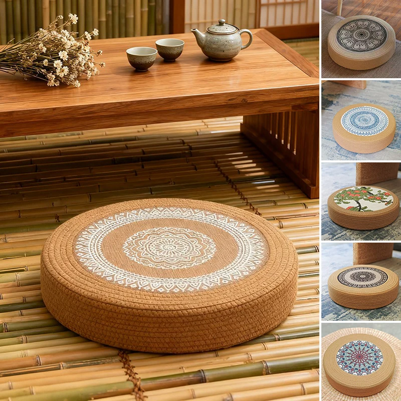

Eco Friendly Round Seat Cushion Hand Woven Straw Tatami Mat Skin Friendly No Odor Floor Pad for Meditation Yoga Home Decor