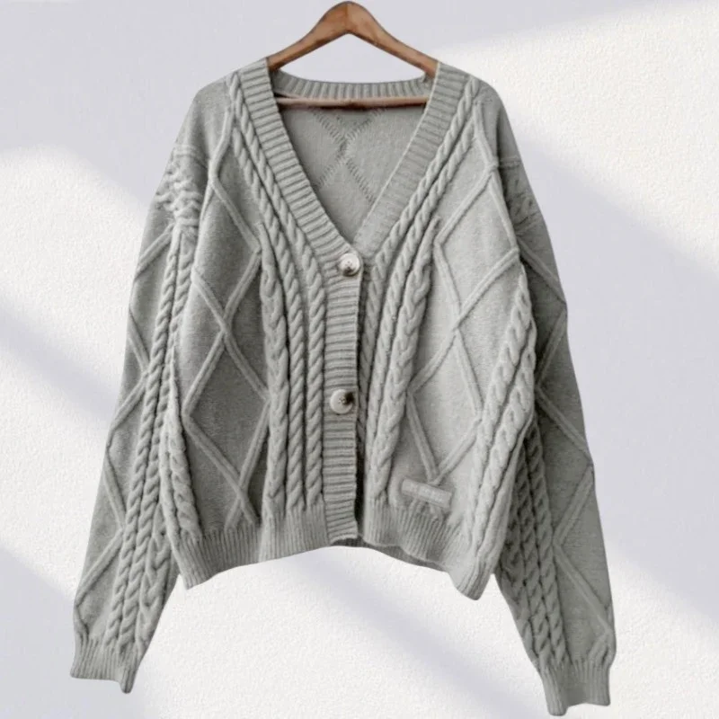 Winter Keep Warm Sweater Women Fashion Solid Casual Tops Female Autumn Knitted V-neck Long Sleeve Grey Ttpd Cardigans Women