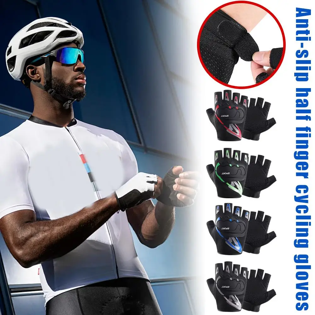 Cycling Anti-slip Anti-sweat Men Women Half Finger Gloves Bike Bicycle MTB Glove Sports Gloves Breathable Anti-shock P6M9