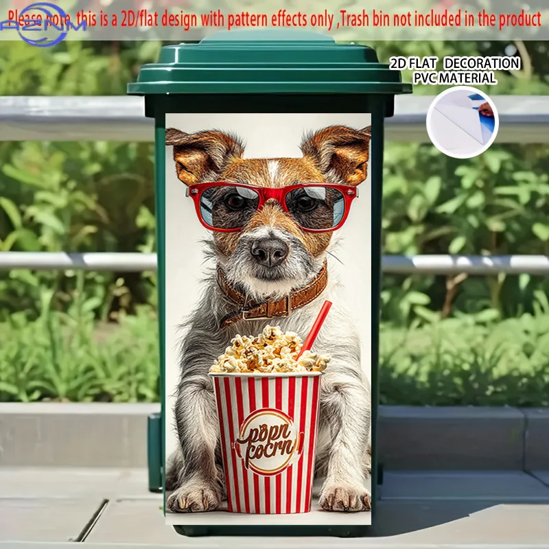 [2D Flat Printing] 1pc 2D Pattern Printed Kitchen Trash Can Sticker, X Cm Cute Dog Movie Time Theme Kitchen Home Decor Wall Pa