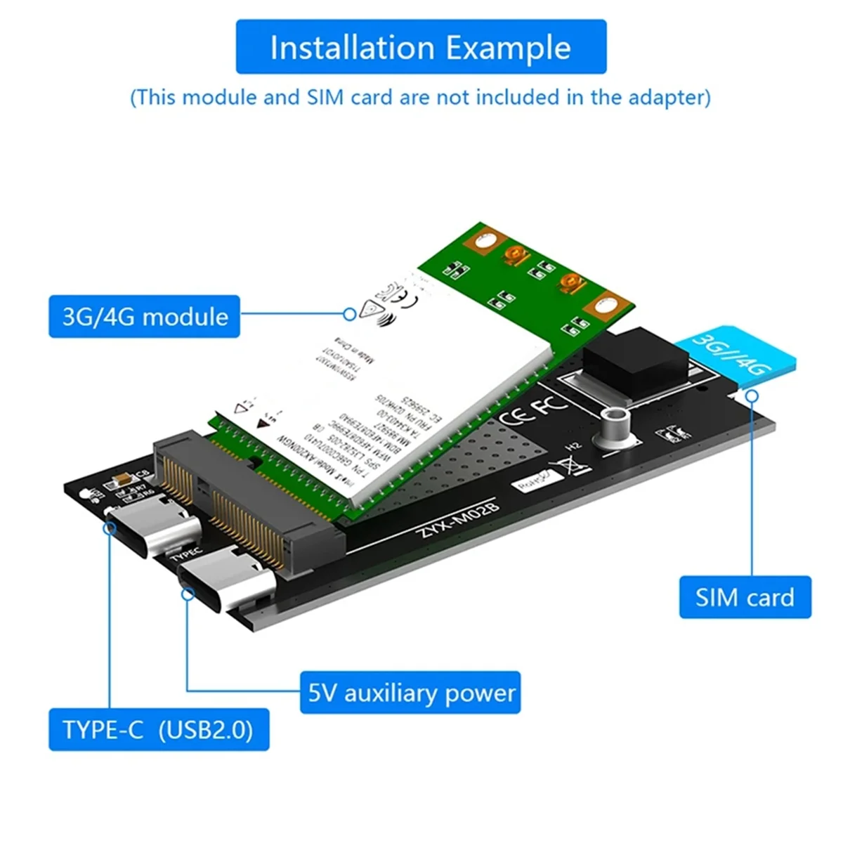 Carte adaptateur MINI PCI-E vers TYPE-C USB2.0, avec antenne à coque, carte de développement de Module 3G4G, adaptée à