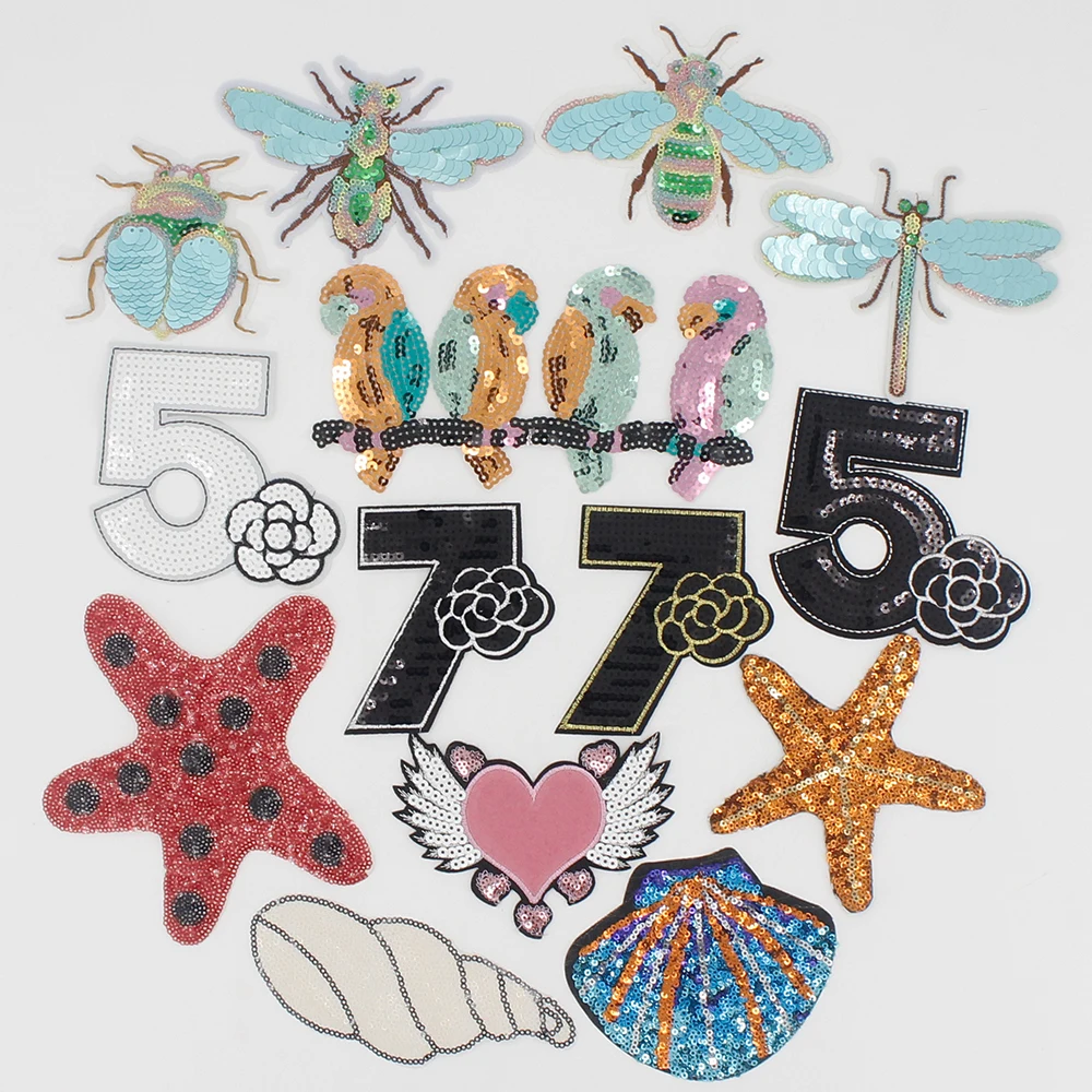 4 pezzi colore paillettes ricamo panno insetto serie ape modello cappotto Sea Star Shell lettera uccello Patch accessori per l'abbigliamento