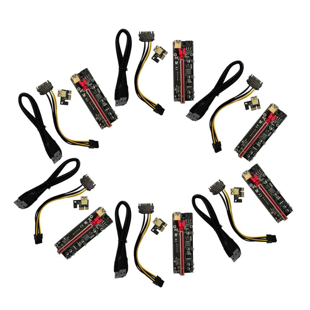 

6 set Pci-E 1X To 16X Extender Gold-Plated Contacts 6-Pin Interface Stable Power Supply Capacitors Fixed Buckle Durable Long