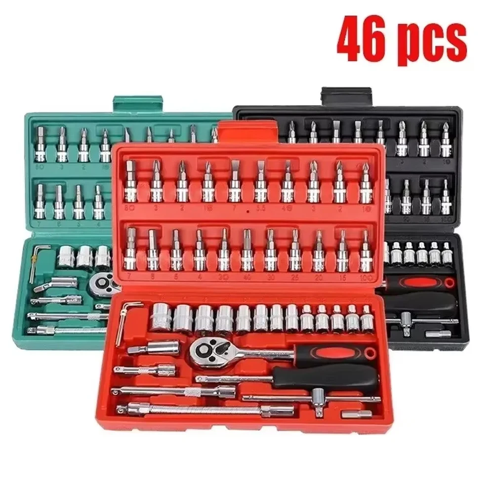 46pcs Ratchet Wrench Set Kit Sleeve for Car Motorcycle Bicycle Repair Tools Combination Repair Wrench Socket Spanner Screwdriver