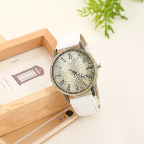 Imagen 2 del producto Reloj de pulsera de cuero vaquero a la moda para mujer, reloj de cuarzo para estudiantes, reloj de pulsera de cuero para mujer, reloj femenino