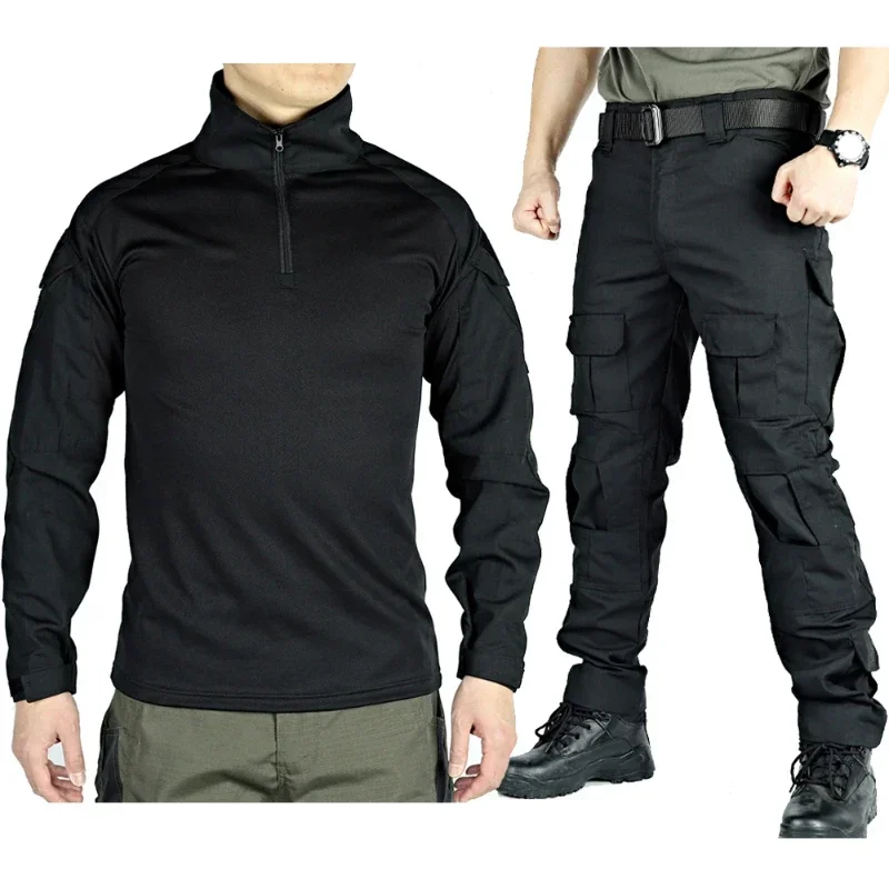 Conjunto de calças masculinas resistentes ao desgaste, camisas ao ar livre, vários bolsos, secagem rápida, treinamento masculino, 2 peças