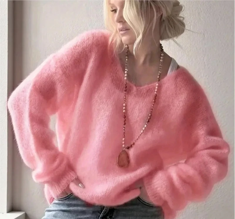 

Lady Casual Sweater Fashion Solid Long Sleeve Pullover Soft Loose Sweaters For Women Autumn Winter Womens Clothing