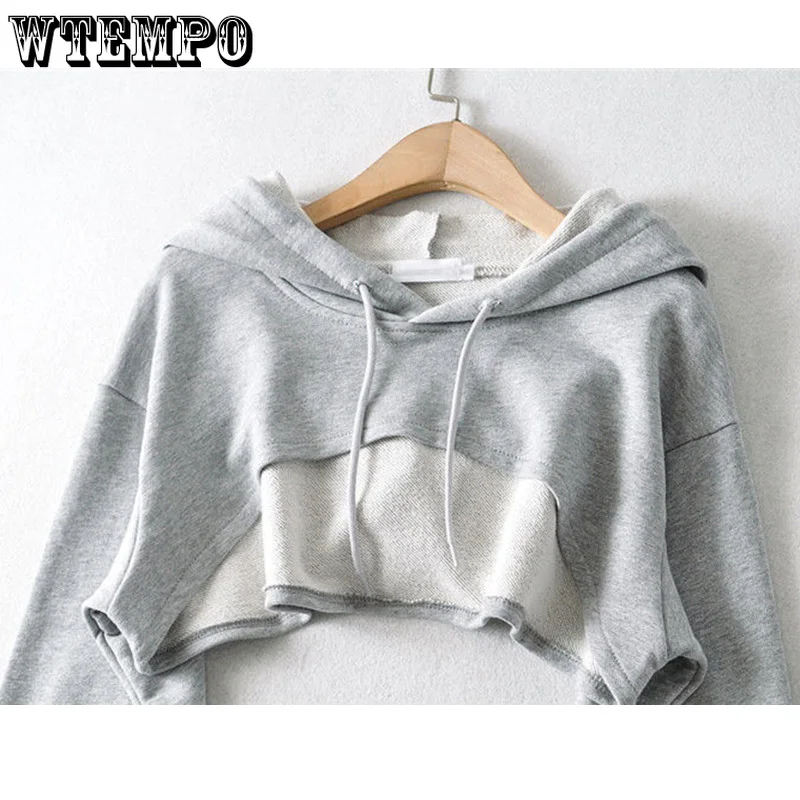 Black Short Hoodies Sweatshirts Women\'s Navel Pullover Blouse Long-sleeved Loose Top Spring Autumn Drop Shipping Wholesale