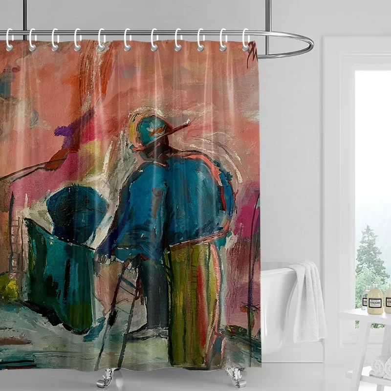 

Абстрактная занавеска для душа художника - сине-розовая картина с рисунком, водонепроницаемая с люверсами, современный художественный декор для ванной комнаты