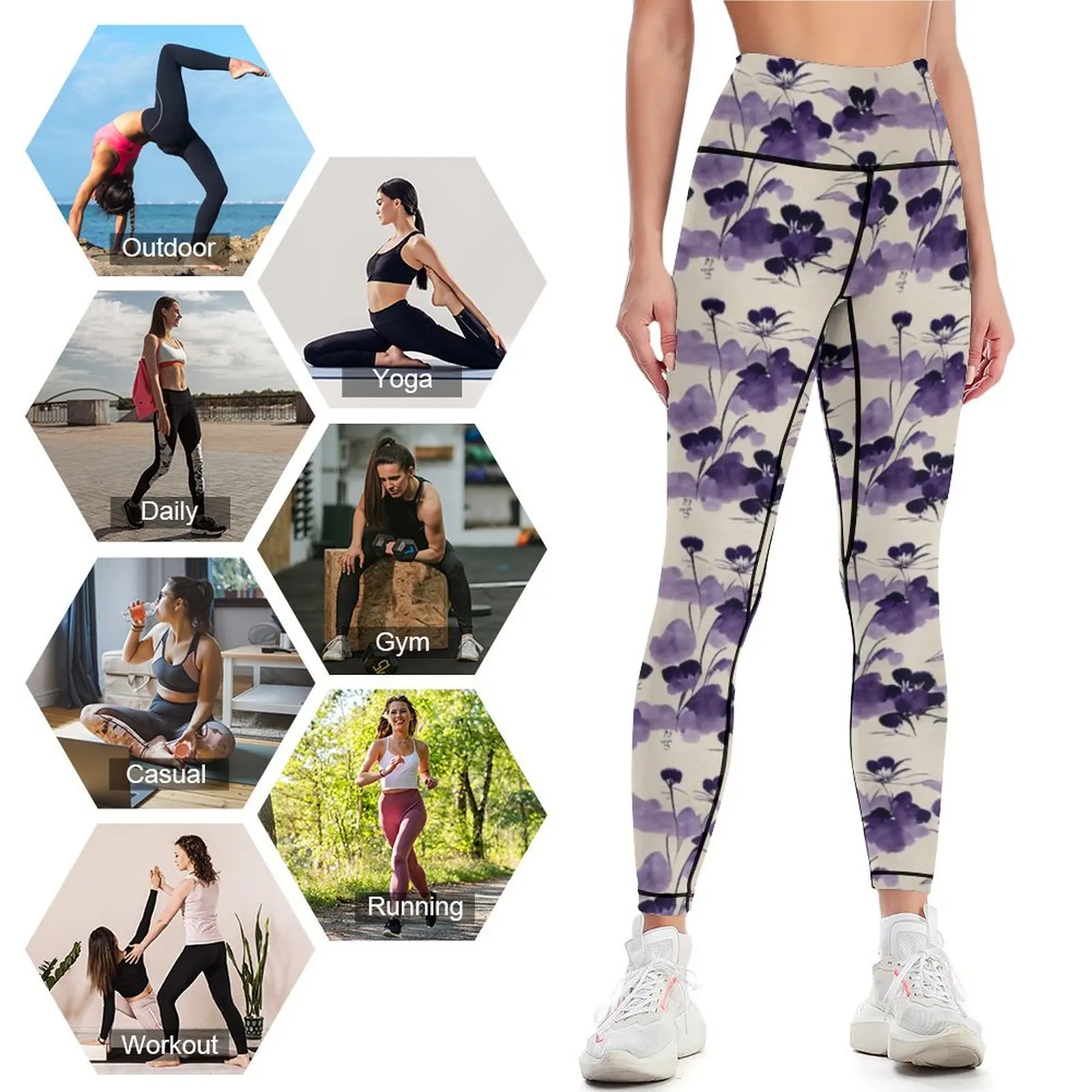 Purple Violets Pattern Leggings Sweatpants active wear Women sports Womens Leggings