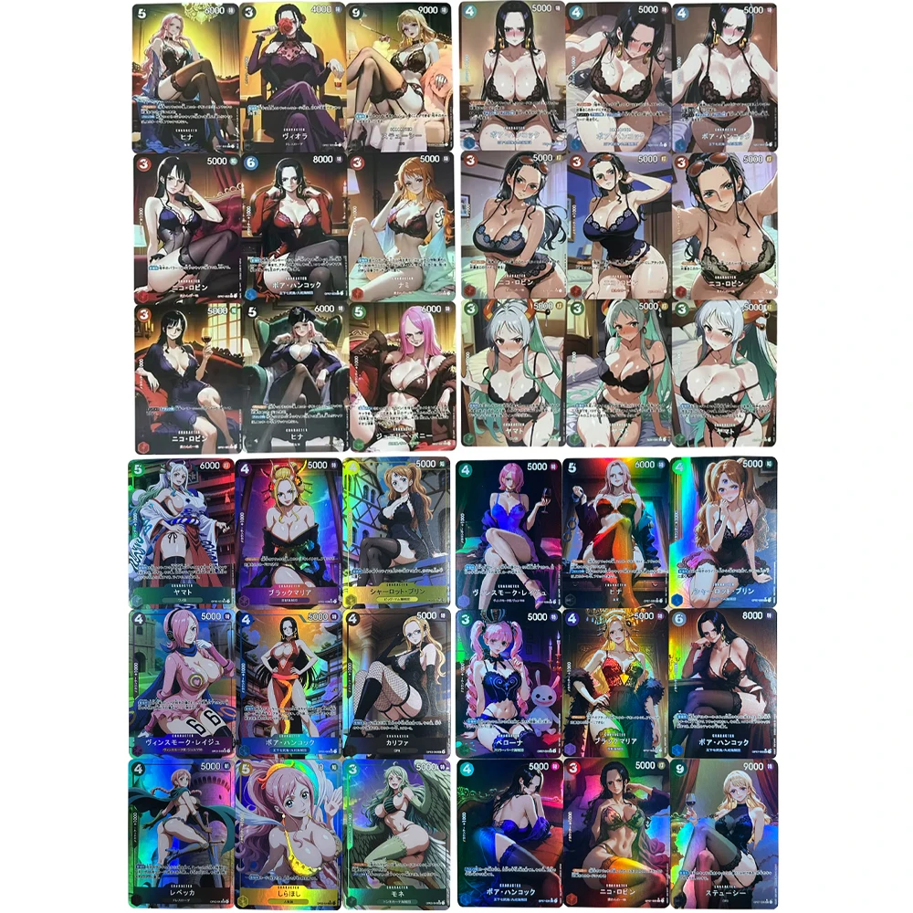

9Pcs/set New Anime Sexy Collection Card Nami Perona Boa Hancock Nefertari D Vivi Vinsmoke Reiju Refractive Flash Card Gifts