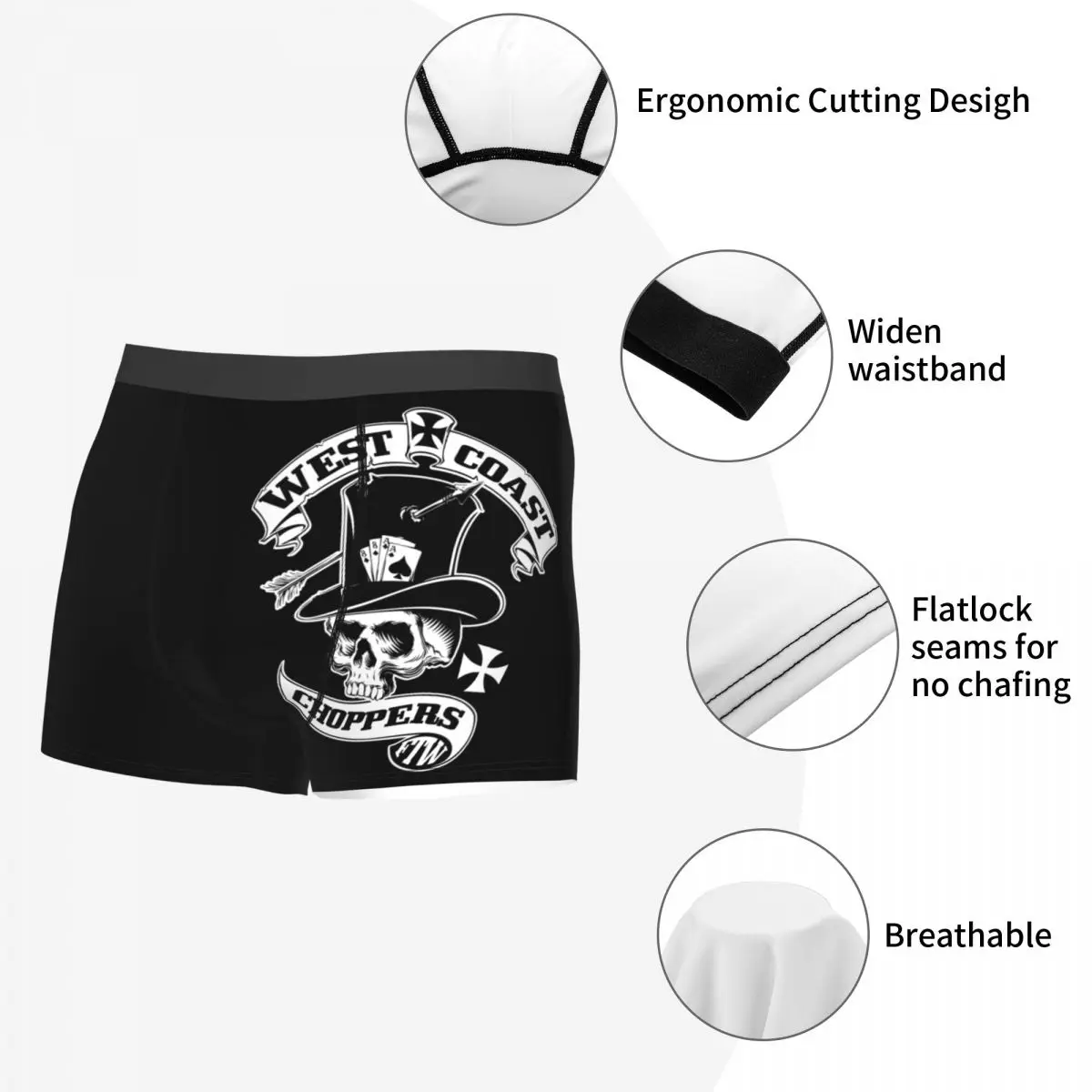 Custom West Coast Iron Skull Chopper Cross Underwear Men Breathable Boxer Briefs Shorts Panties Soft Underpants For Homme