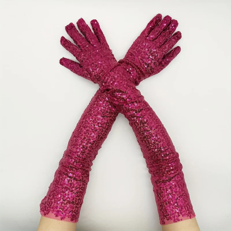 Shiny Sequined Glove for Women Man Sparkling Mesh Gloves for Evening Cocktail Parties Stage Performance in Autumn And Winter