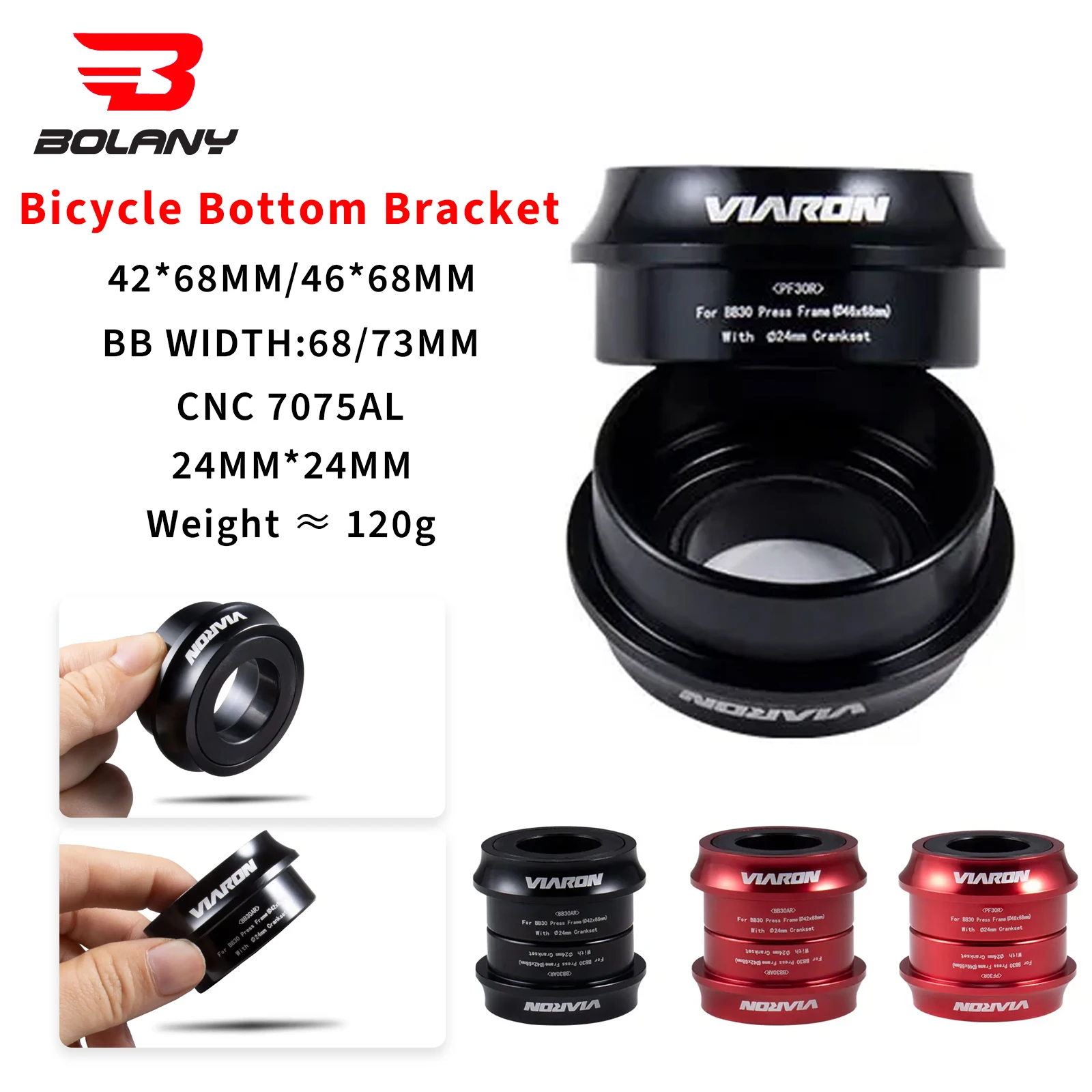 VIARON MTB Bicycle Bottom Brackets BB30/PF30 Mountain Road Bicycle Central Shaft 7075AL CNC Waterproof Bearing 24mm Axis