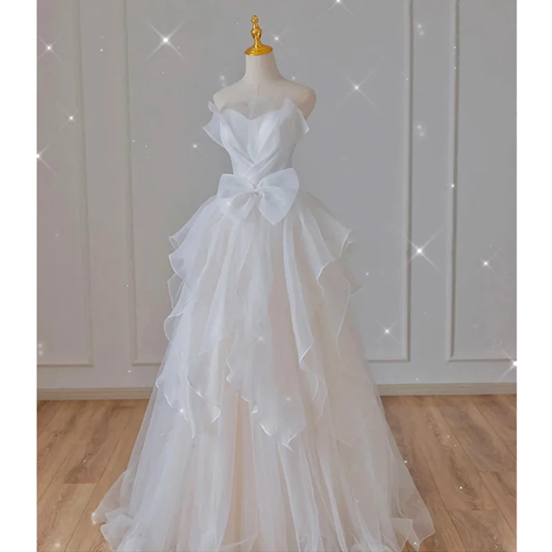 

Luxury Princess Sexy French White Long Wedding Dress Elegant Fairy Backless A-Line Tulle Ball Gowns