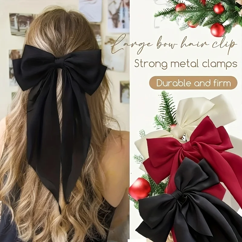 Elegant Bowknot Hair Clip Non-slip French Barrette Simple Solid Color Satin Bow Retro Headband Hair Accessories For Women