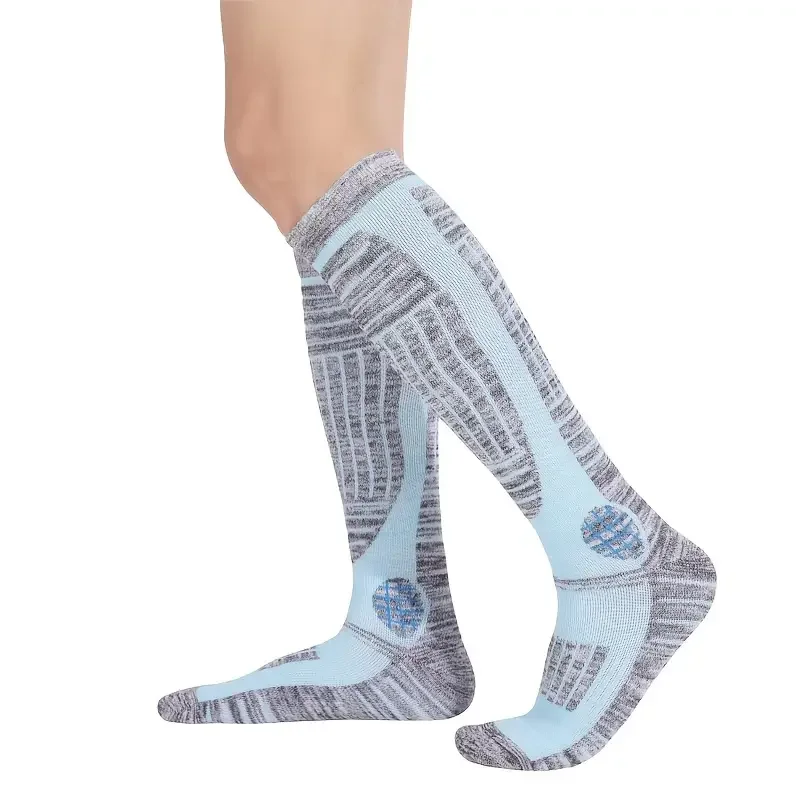 

1 Pair Compression Sports Calf Socks, Color Block Quick-drying Knee High Sports Ski Socks For Cycling Hiking Skiing