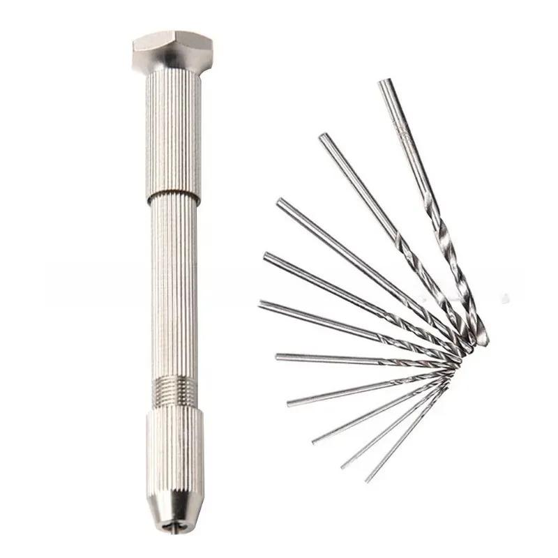 10pc Small Tool Set DIY Hole Punching Art Play Amber for Walnut Manual Hole Open Single Head Hand Twisted Drill Handl