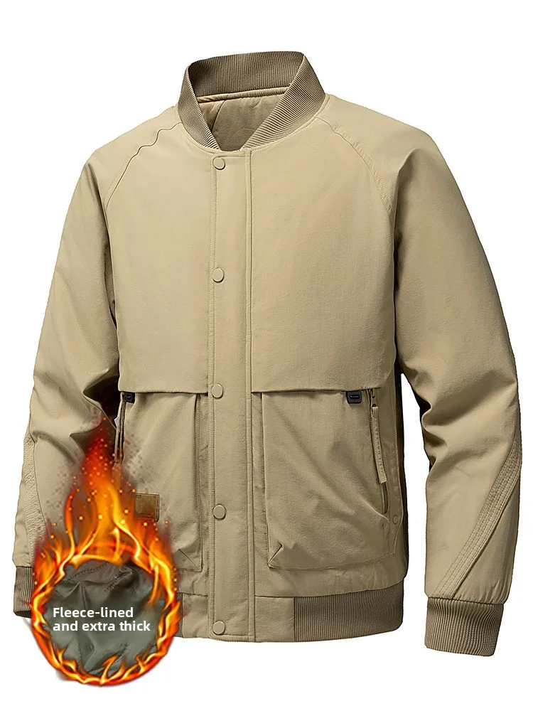 

Новая мужская куртка на хлопковой подкладке с воротником-стойкой, флисом и утолщенным дизайном для тепла, свободного и повседневного использования и универсального использования.