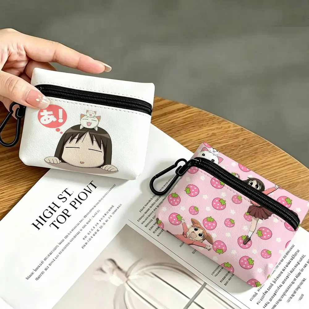 Azumanga Daioh Osaka Ayumu  Cloth Coin Purse With Carabiner Hook Portable Key Card Wallet Small Zipper Storage Pouch