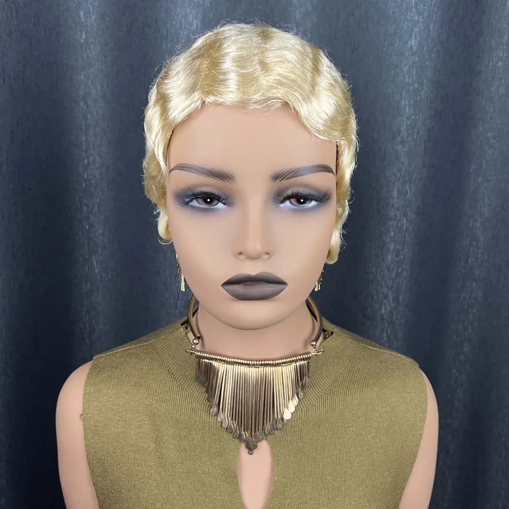 613 شقراء عابث قطع شعر مستعار قصير إصبع موجة الشعر البشري آلة كاملة المصنوعة للنساء عابث قطع الباروكات للمرأة #4