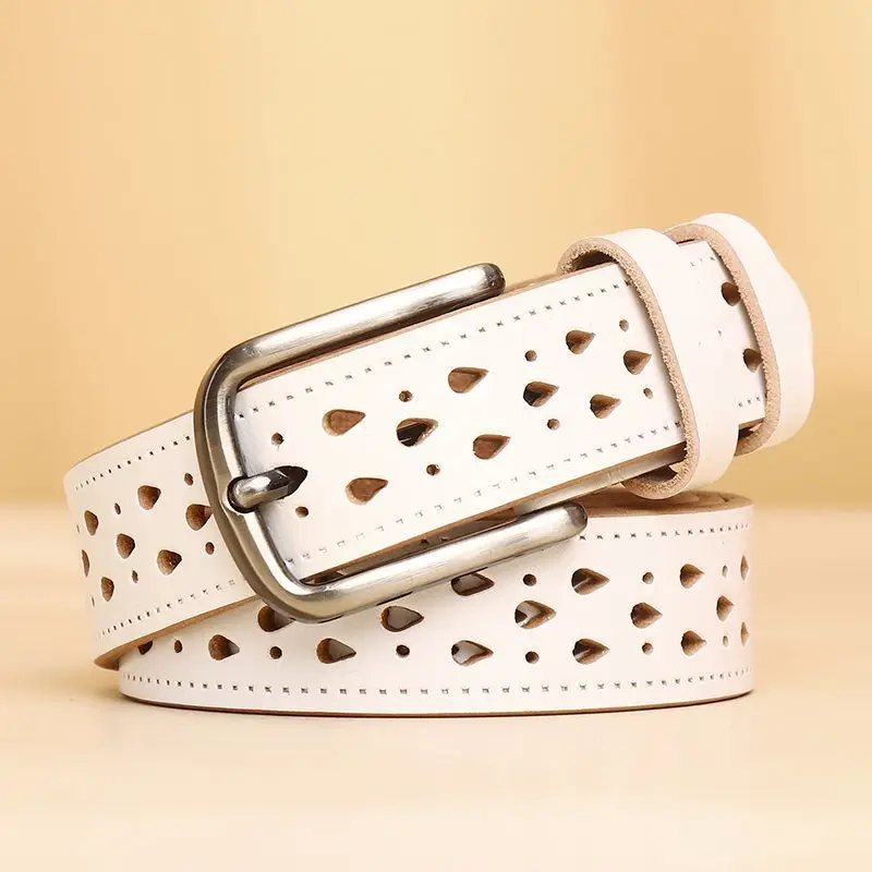 Cintura per pantaloni decorativa di fascia alta ritagliata senza perforazione Cintura versatile in pelle di vacchetta con strato superiore