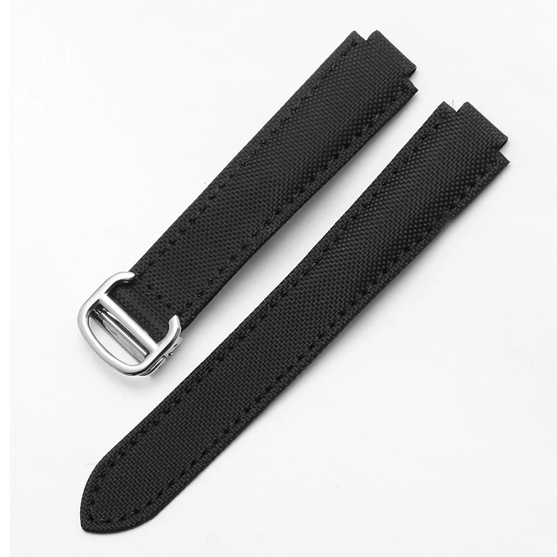 Pulseira de nylon 8x16 12x20 para cartier ballon bleu série interface convexa grande pulseira de lona preta à prova d'água masculina e feminina