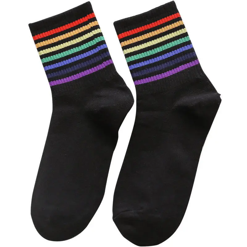 New Fashion Casual Colorful Striped Mid-calf Sports Socks Cotton Breathable Socks Outdoor Running Cycling Socks Basketball Socks