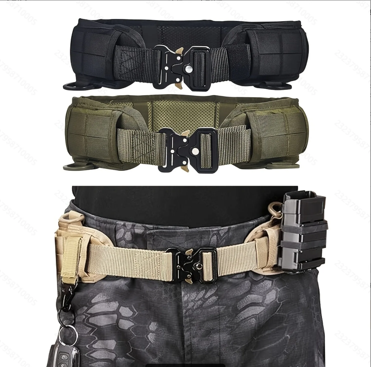 MOLLE Tactical Waist Battle Belt with Side Pouches, Quick Release Buckle Adjustable Padded Utility Belt for Outdoor Hunting Airs