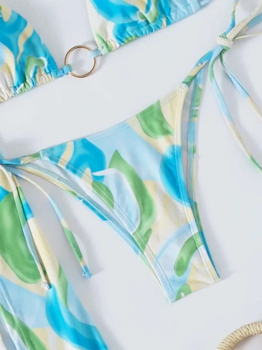 2025 Triangle Halter String 3 Pieces Bikini Swimsuit Women Sexy Swimwear Female Bathers Bathing Swimming Swim Suit Beachwear