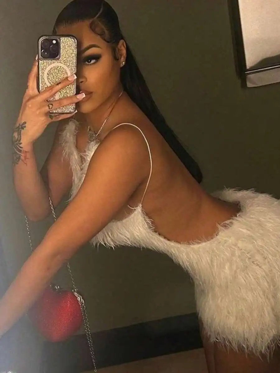 

Sexy Hollow Backless Fluffy Suspender Mini Dress For Women