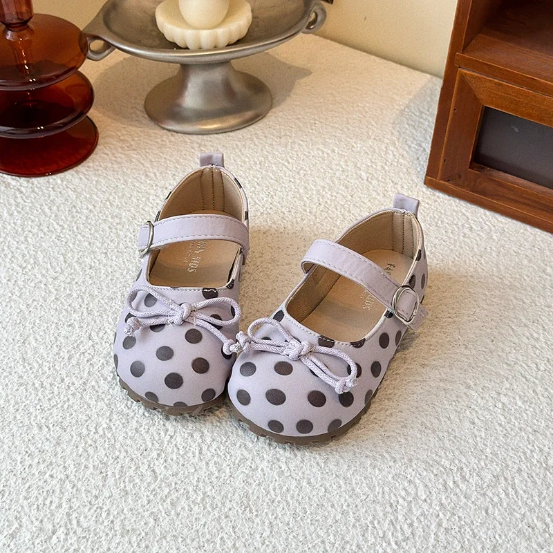 ใหม่เด็กแมรี่เจนรองเท้าฤดูใบไม้ผลิฤดูใบไม้ร่วงรองเท้าหนังแฟชั่นลายจุดพิมพ์กันลื่นเด็กเจ้าหญิงรองเท้าสบายๆ