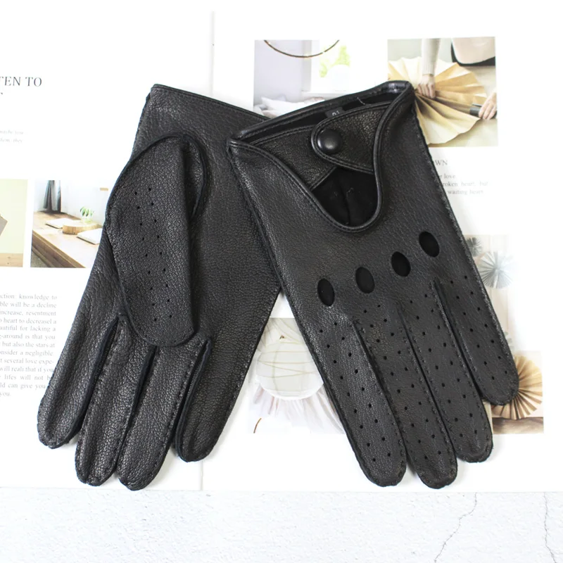 New Men\'s Deerskin Gloves Leather Touch Screen Breathable Thin Single Leather Unlined Driving Gloves