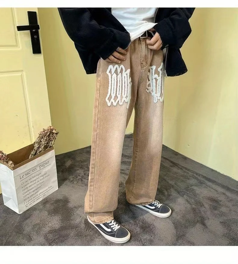 ICCLEK Washed Jeans Men's Jeans Vintage Jeans Casual Jeans Loose Jeans Straight leg Jeans