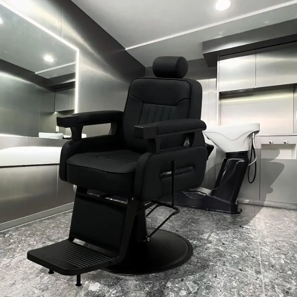 

Профессиональное гидравлическое парикмахерское кресло повышенной прочности - грузоподъемность 200 кг, винтажная кожа и хром, профессиональное кресло-реклайнер для салона