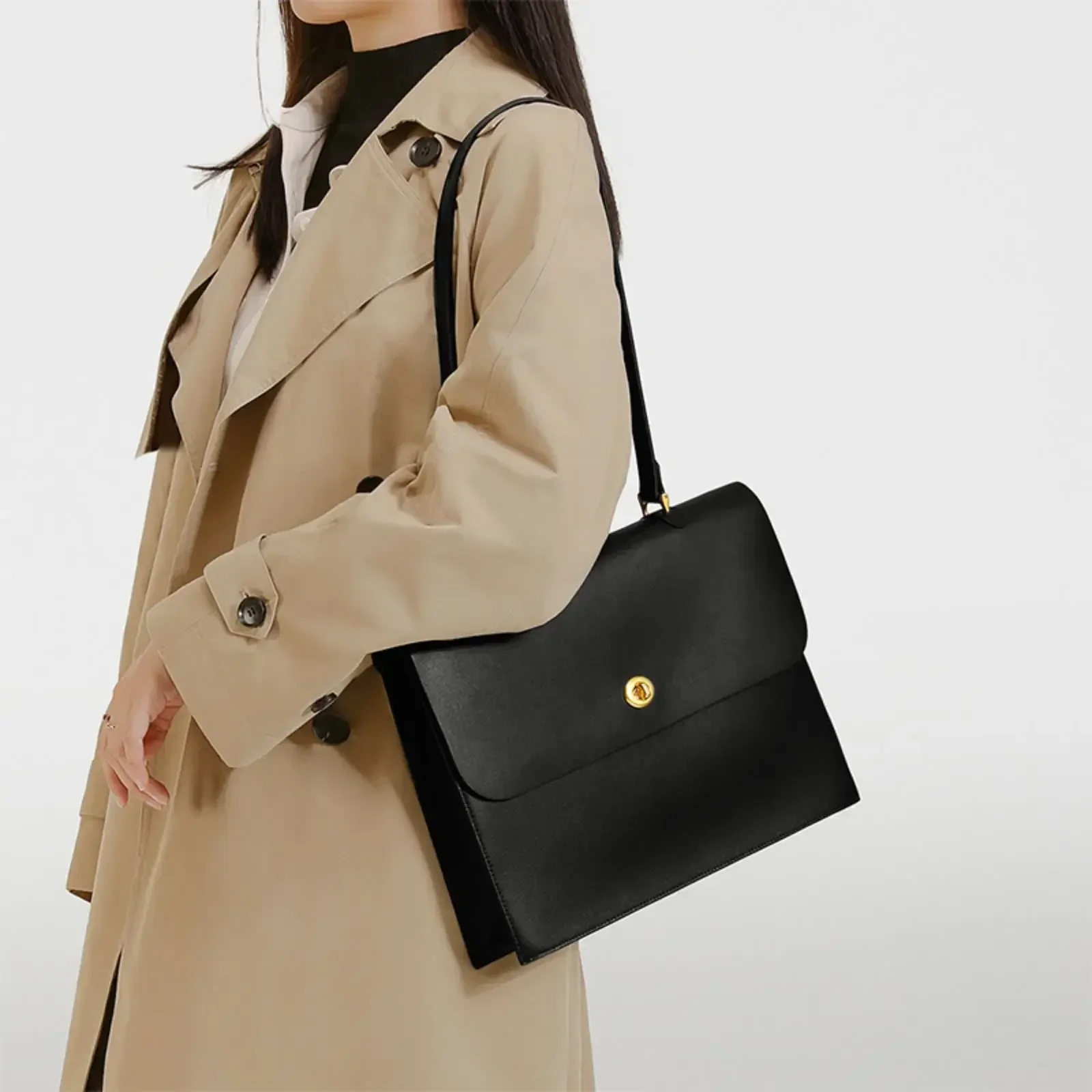 

ITAMOOD Large-Capacity Genuine Leather Briefcase Retro-Casual Shoulder Bag for Daily Commuting 13 Inch Laptop Tote Handbag