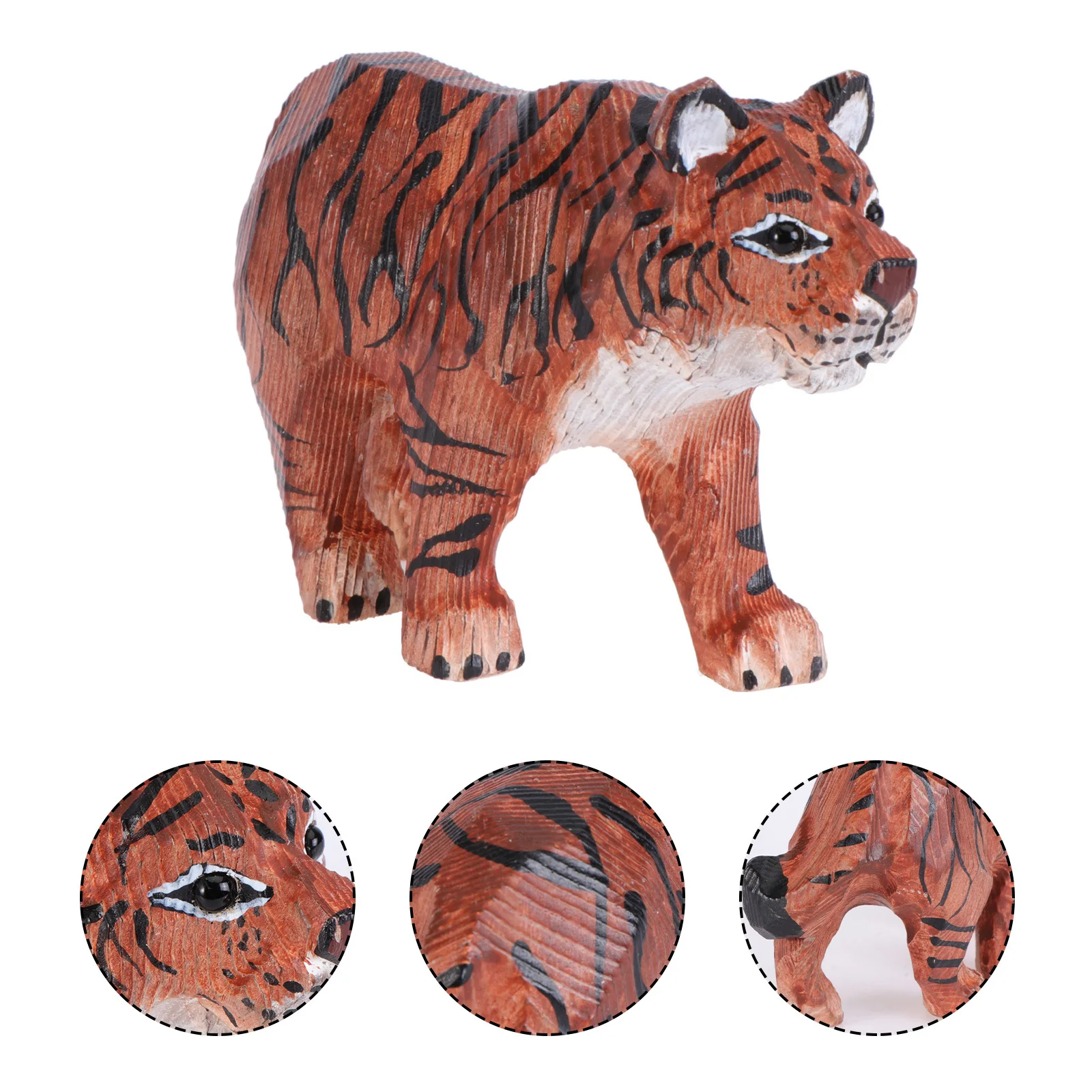

1Pcs Premium Hand-Painted Wood Tiger Ornament Pine Desktop Decoration Creative Home Decor for Office Living Room Kids Room