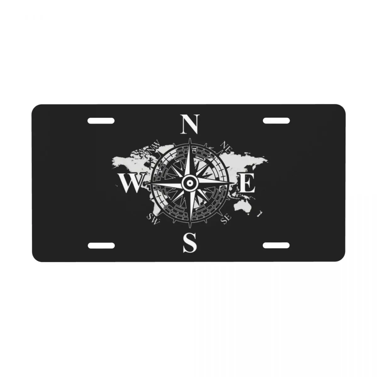 Compass With World Map License Plate Cardinal Points Of Earth Car Front License Plate Aluminum Metal Sign Vanity Tag 12x6 Inch