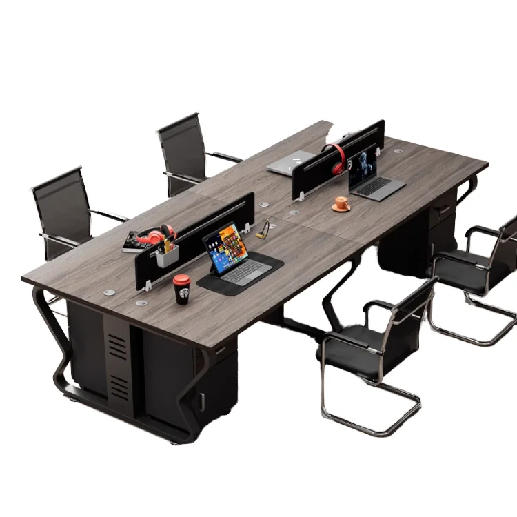 *Modern 4-6-Person Simple Office Cubicle Financial Office Desk Chair Set with Screen Partition Wood Style