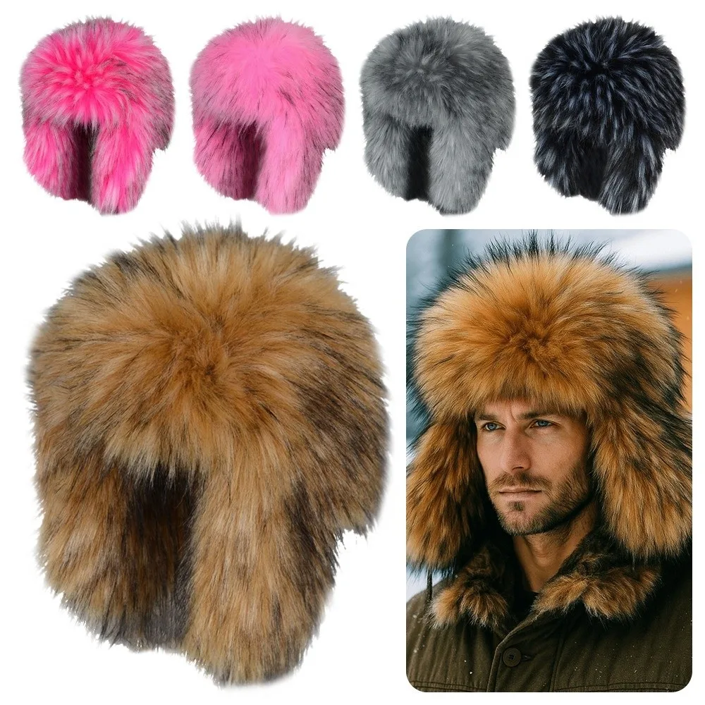 

Fluffy Bomber Hats Round Earflap Faux Fur Faux Fur Hats Warm Russian Style Winter Round Earflap Cap
