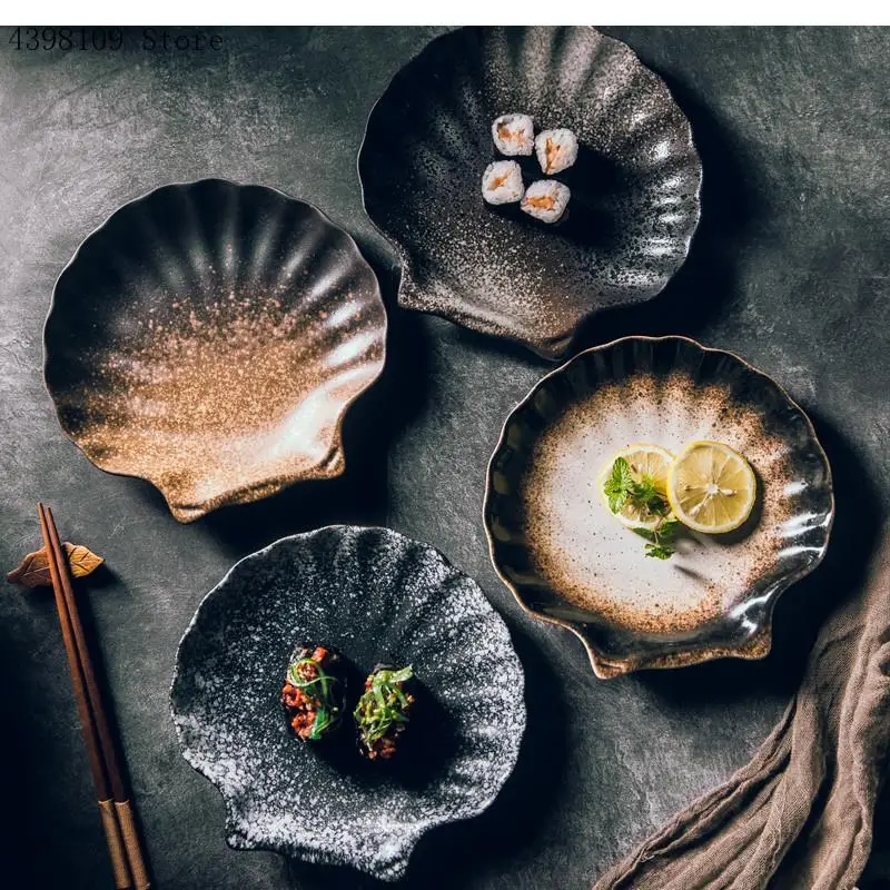 

Тарелка в форме ракушки, простая японская посуда неправильной формы, фарфоровая, для домашней кухни, керамика, 6,5 дюйма