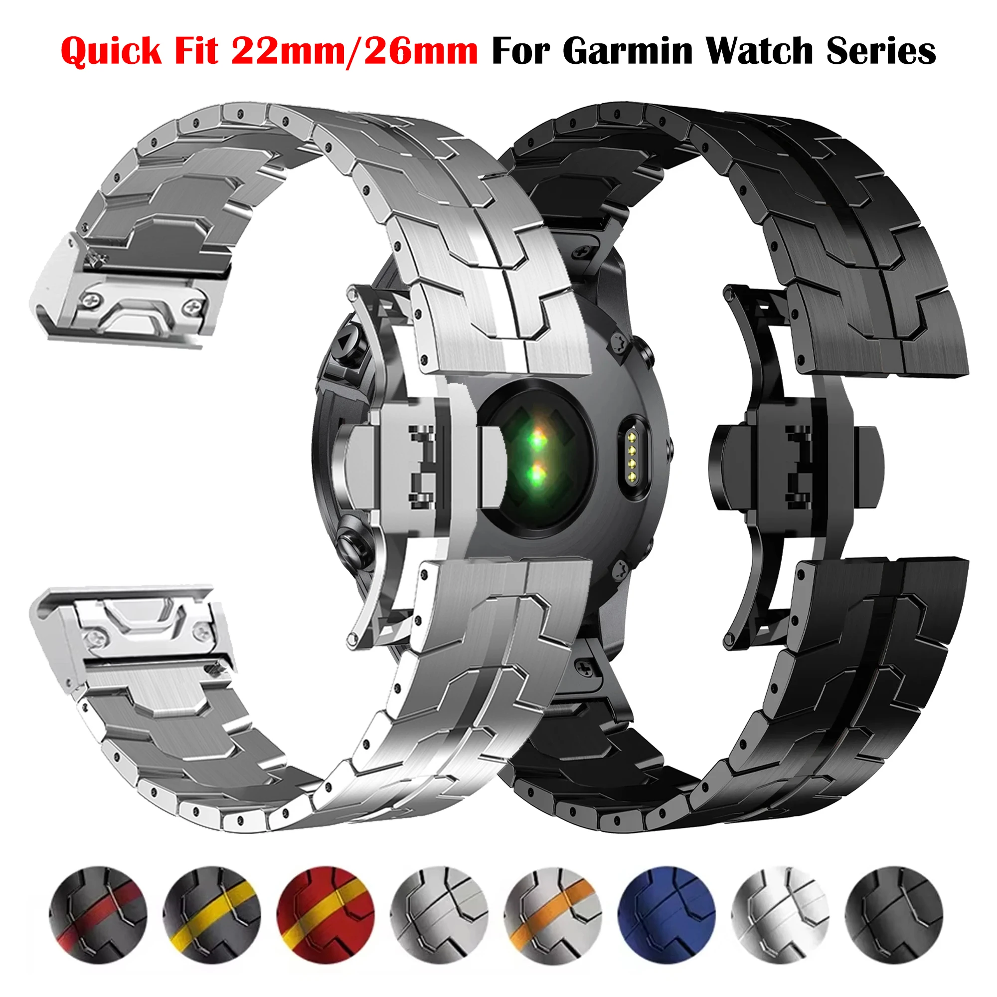 Cinturino in acciaio Stianless Quick Fit da 22mm 26mm per Garmin Fenix 8 47mm/Fenix E/Fenix 6 Pro/6/7/7 Pro/5/5 Plus Smart Watch cinturino in metallo