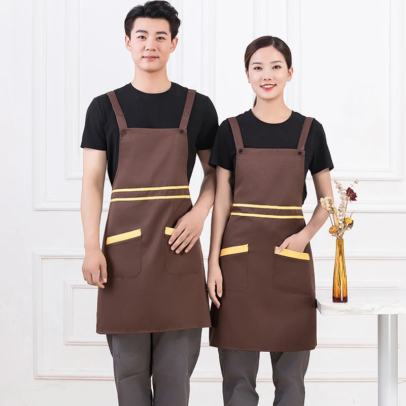 Personality Custom Logo Signature Men\'s and Women\'s Kitchen Aprons Home Chef Baking Clothes with Pockets Adult Bib Waist Bag