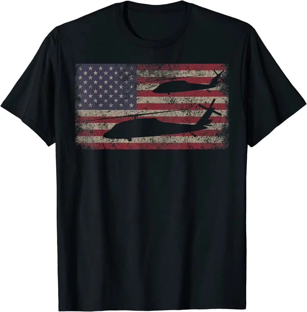 UH-60 Black Hawk Helicopter Gift Vintage American Flag T-Shirt Unisex T-shirts For Man Woman Short Summer Tees Casual Cotton