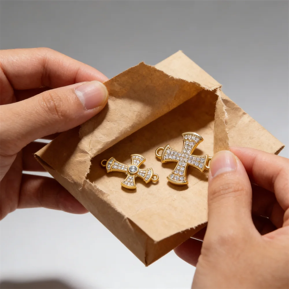Conectores de eslabones de latón y circonita cúbica, dijes en forma de cruz para joyería Diy, collar, pulsera, accesorios para hacer mujeres y hombres, 2 uds.