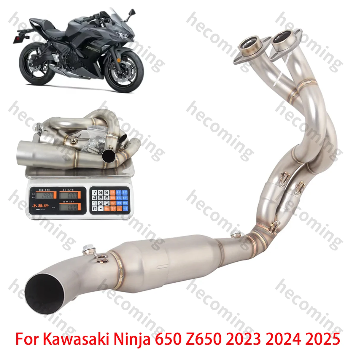 Slip on Exhaust Muffler Sensor Front Middle Link Pipe For Kawasaki Z650 Ninja 650 2023 2024 2025