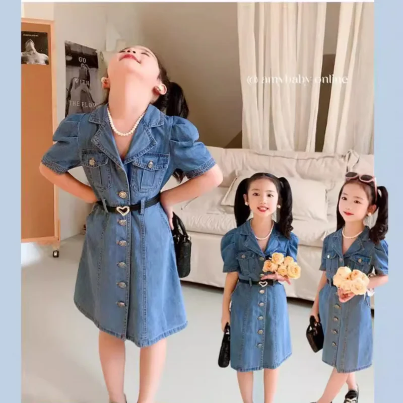 

Girls' Denim Dress Summer New Thin Denim Trendy Retro Versatile Dress Baby Clothes